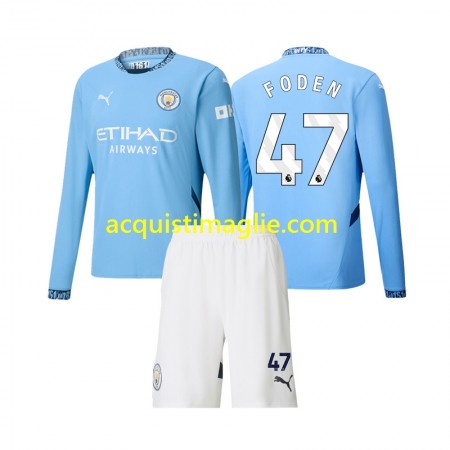 Divisa di Calcio Manchester City Phil Foden 47 Bambino Prima 2024/2025 Manica Lunga